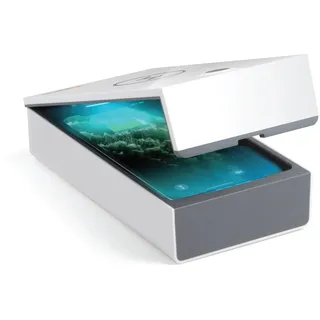 Technaxx UV Desinfektion-Box TX-148 - Desinfektion für Handy`s & Gegenstände, 99,9% Sterilisationseffizienz, Aromaölkammer, Keime, Kabelloses Laden 5W für alle Handys