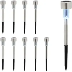 Relaxdays Solarlampen 10er Set, kaltweiß, wasserdicht, Dämmerungssensor, LED Solarlicht, HxD 31 x 4,5 cm, silber/schwarz