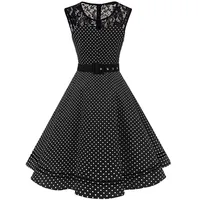 AXOE Damen Rockabilly Kleid 50er Jahre Vintage Festlich Elegant Gürtel Schwarz mit Weiß Polka Dots, Gr.38, M - M