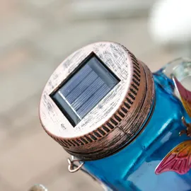 MARELIDA LED Solar Gießkanne mit Schmetterling Wasserfalleffekt Gartenstecker Solarglas