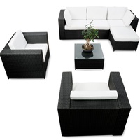 XINRO erweiterbares 21tlg. XXL Polyrattan Garten Lounge Möbel Ecksofa - schwarz - Gartenmöbel Sitzgruppe Garnitur Lounge Ecke - inkl. Lounge Sessel + Ecke + Hocker + Tisch + Kissen