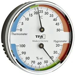 Analoges Thermo-Hygrometer mit Metallring, silber/weiß