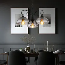 GLOBO Pendelleuchte Hängeleuchte Hängelampe Wohnzimmerlampe Esstischlampe, Metall schwarz Rauchglas, Höhenverstellbar 3 flammig E27, H 120 cm
