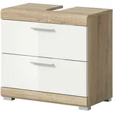 inn.furn Waschbeckenunterschrank weiß Hochglanz Eiche, 60 cm Mambo