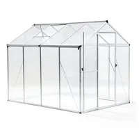 Euboer Gewächshaus mit Fundament – Aluminium Treibhaus mit PC-Platten, Anlehngewächshaus für Garten & Balkon, Gewächshaus Restposten, Gartengewächshäuser für Tomatenhaus & Pflanzen (177x241x193cm)