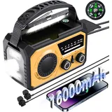 16000 Notfall-solarradio, Tragbares Handkurbelradio, Am/fm-solarradio Mit Kompass, Usb-handy-ladegerät, Taschenlampe, Sos-alarm Für Outdoor-camping-wandern (orange)