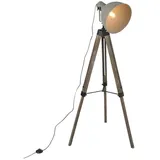 QAZQA Industrielle Stehlampe auf Holzstativ mit grauem Schirm - Laos
