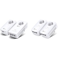 TP-Link WLAN Powerline Adapter Set TL-WPA8631P KIT(Dualband WLAN 1200Mbit/s) weiß & WLAN Powerline Adapter TL-WPA4220(WLAN 300Mbit/s, AV600 Powerline,WiFi Clone, 2 LAN-Ports) weiß