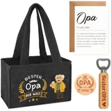 WenmthG Opa Geschenk Bier Männerhandtasche aus Hochwertigem Filz für 6 Bierflaschen mit Untersetzer Flaschenöffner und Grußkarte Flaschenträger Männer Vatertags