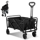 Tolletour Bollerwagen Faltbar, Für Camping Einkaufen, Belastbar Bis 80kg, Handwagen, Faltwagen 360 ° Drehbar 2 Netztaschen Klappbarer Bollerwagen