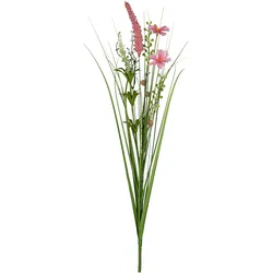 Kunstpflanze Grasbund mit Blüten I Rosa/Grün