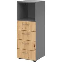Hammerbacher Regal 3OH, 4 Schübe, BS Graphit/Asteiche-V934S4/G/R/BS