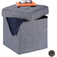 Relaxdays Sitzhocker mit Stauraum, faltbar, weich gepolstert, gesteppt, Stoff, Sitzwürfel, HxBxT: 41 x 38 x 38 cm, grau