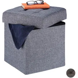 Relaxdays Sitzhocker mit Stauraum, faltbar, weich gepolstert, gesteppt, Stoff, Sitzwürfel, HxBxT: 41 x 38 x 38 cm, grau
