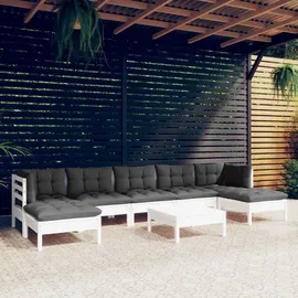 vidaXL Garten-Lounge-Set 8-tlg. weiß Kiefernholz