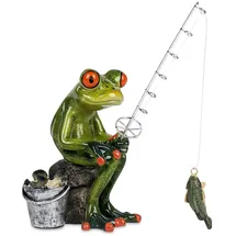 Formano lustige Frösche Figur Frosch Angler sitzend Fisch Poly 15 cm