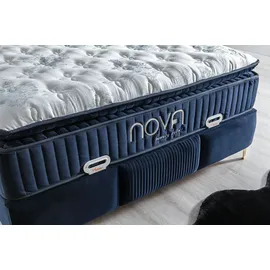 Villa Möbel NOVA Polsterbett 120x200 - Farbe: Blau - Set: Bettkasten-Kopfteil - Blau