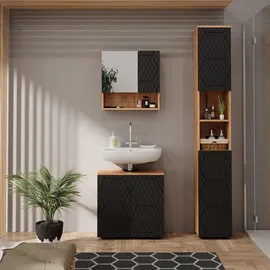 Vicco Badmöbel-Set Irma Anthrazit Gestreift, 3 Teile, mit Hochschrank