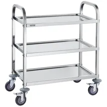 Vevor Laborwagen Gerätewagen Medizintechnik Servierwagen 201 Edelstahl Tragbar Abräumwagen 100 kg Tragfähigkeit, 740 x 396 x 860 mm Labor Rollwagen Medical Trolley Dreifach-Design Silber