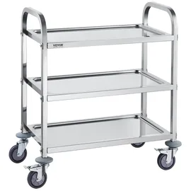 Vevor Laborwagen Gerätewagen Medizintechnik Servierwagen 201 Edelstahl Tragbar Abräumwagen 100 kg Tragfähigkeit, 740 x 396 x 860 mm Labor Rollwagen Medical Trolley Dreifach-Design Silber