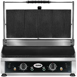 GMG - Kontaktgrill - ▲ Gerillt  ▼ Glatt - mit Grillplatten aus Gusseisen, Fettauffangschale und Temperaturregelung 50° - 300° C