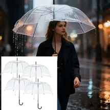 shop'n smile ideoon 4er-Set Transparenter Regenschirm mit Automatik, 85 cm Durchmesser, klarer Glockenschirm für Damen & Herren, robuster Stockschirm mit Einhand-Öffnung