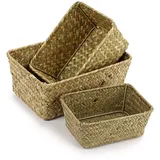 IGNPION 3er-Set Seegras-Aufbewahrungskorb Gewebter Seegras-Desktop-Korb Rechteckige Organizer Box Regale & Schreibtische Dekorativer Korb, kleine natürliche Farbe