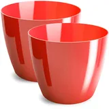 PECZEKO Blumentopf glänzender, Pflanzkübel aus Übertopf Kunststoff Dekorativer Topf für, groß und klein Pflanzen, 2er-Set blumenkübel, blumenkübel kräutertopf, (2 Pack) Rot, ø 16 cm