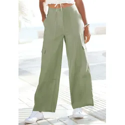 Cargohose BUFFALO, Damen, Gr. 38, N-Gr, grün (salbeigrün), Web, Obermaterial: 100% Lyocell, unifarben, modisch, figurumspielend lang, Hosen, aus Lyocell in weiter Form, lässige Stoffhose mit seitlichen Taschen