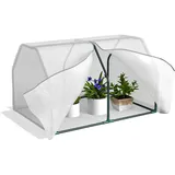 Outsunny Gewächshaus mit PE-Gitterfolie, UV-beständige Foliengewächshaus aus Stahl, Treibhaus für Garten, Tomatenhaus 99x71x60cm, Tomatengewächshaus für Gemüse, Blumen, Pflanzen, Weiß