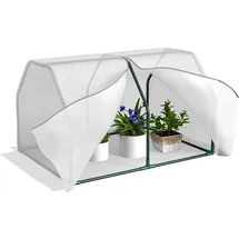 Outsunny Foliengewächshaus aus Stahl, Treibhaus für Garten, Tomatenhaus 99x71x60cm, Tomatengewächshaus für Gemüse, Blumen, Pflanzen, Weiß