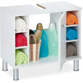 Relaxdays Waschbeckenunterschrank, weiß Holzwerkstoff, Kunststoff, 60x53.5x32 cm, Badezimmer, Badezimmerschränke, Waschbeckenunterschränke