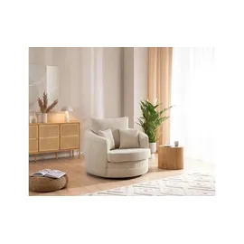 S-Style Drehsessel Ted Cord 107 x 94 x 100 cm Beige drehbar mit Kissen