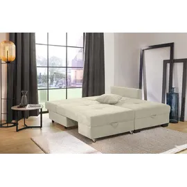 luma-home Ecksofa Schwenkfunktion Doppelbett, Schlafcouch Bettkasten, Cordbezug Beige Grau / 15215 - Beige/Grau