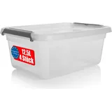 BigDean 4 Stück 12,5 L Aufbewahrungsbox mit Deckel transparent BPA- frei & lebensmittelecht – stapelbare robuste Aufbewahrungsbox