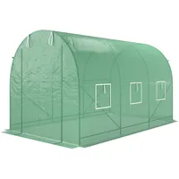 Gewächshaus 350x200x200cm Foliengewächshaus Tomatenhaus Mit Tür, 6 Fenster, Folientunnel Aus Verzinktem Stahl, Pe, Stabiles Treibhaus Pflanztunnel, Inkl. Erdanker & Seilen, Grün