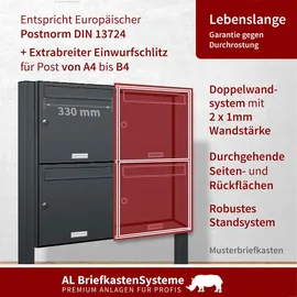 AL Briefkastensysteme Standbriefkasten 5 Fach grau inkl. Zeitungsfach