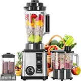 MSOVAEU Standmixer Standmixer 15 Stufen Smoothie Mixer Smoothie Maker, 1200,00 W, Ice Crusher,3L Saftbehälter,1L Gemüsezerkleinerer und 0,5L Mahlbecher silberfarben