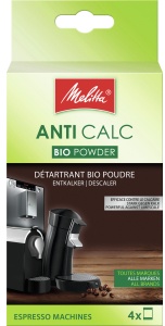Melitta® ANTI CALC Bio Pulver für Kaffeevollautomaten, Pulverförmiger Geräteentkalker für Vollautomaten, Pad- und Kapselmaschinen, 1 Packung = 4 x 40 g - Beutel