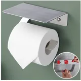DEKAZIA Toilettenpapierhalter ohne Bohren Klopapierhalter Klorollenhalter WC Rollenhalter (Selbstklebend, Edelstahl, Deutsches Design Patent), WC Papier Halterung mit Ablage Kleben oder Bohren silberfarben