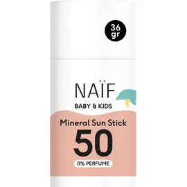 NAÏF - Mineralischer Sonnenschutzstick - für Baby & Kind - LSF 50-0% Parfüm - Stick ohne Mikroplastik, Mineralöle oder Silikone - UVA und UVB Schutz - Wasserresistent - Dermatologisch Getestet - 36g
