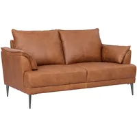 2-Sitzer Sofa Luso Leder Cognac - mit Taschenfederkern & schwarzem Metallrahmen
