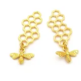 Vintageparts FACHHANDEL FÜR SCHMUCKZUBEHÖR Anhänger als Honigwabe mit Biene in Gold 2 Stück