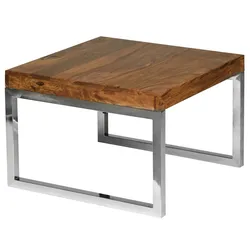 KADIMA DESIGN Beistelltisch GUNA Massiv-Holz Sheesham Wohnzimmer-Tisch Metallgestell Landhaus-Stil Couchtisch dunkelbraun