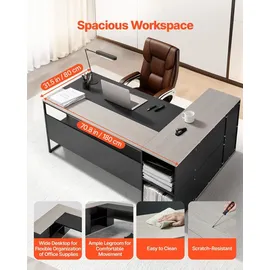 Vevor L-förmiger Chefschreibtisch großer moderner Bürotisch mit Schubladen & Lagerschrank &CPU-Ständer, Schreibtisch aus Holz, 158,7 kg Tragkraft, Computertisch für Arbeit Studium Schreiben