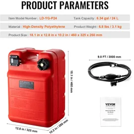 Vevor Marine-Kraftstofftank 24 L Kunststoff rot