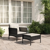 Ankonbej 2-tlg. Garten-Lounge-Set mit Kissen Schwarz Poly Rattan