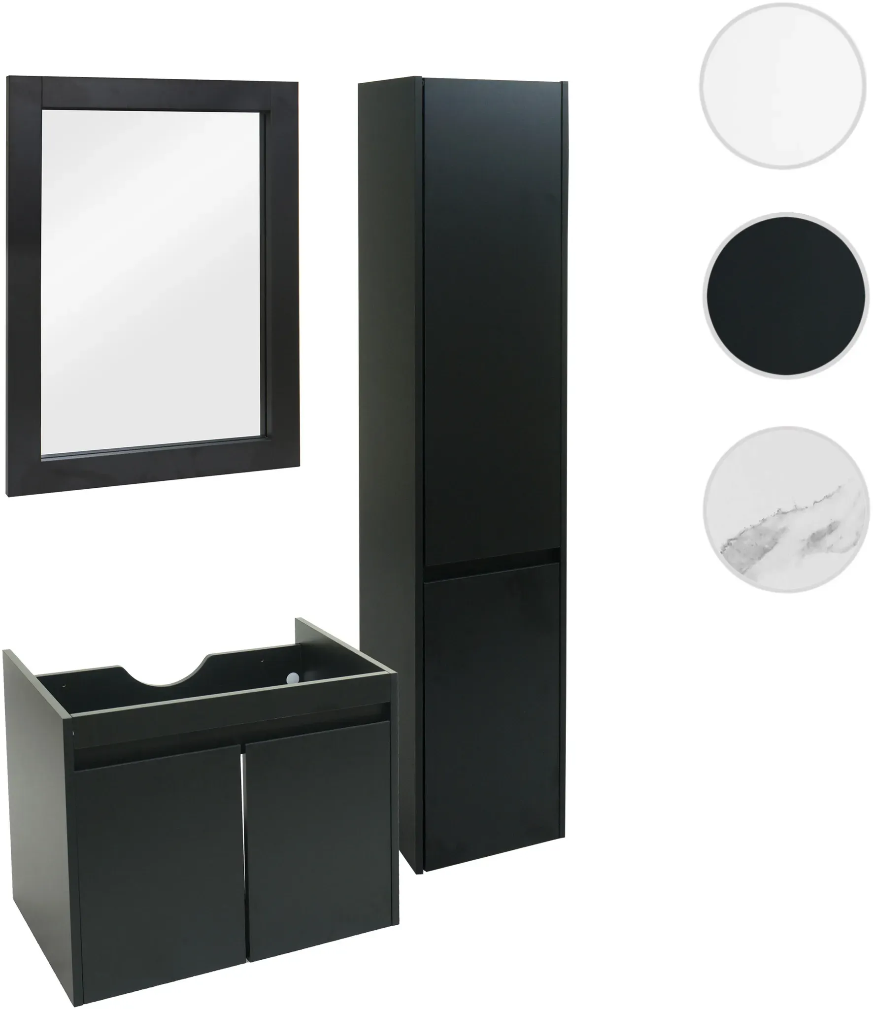Badezimmerset HWC-L86, Waschtisch Wandspiegel Hängeschrank Badmöbel, FSC® Melaminbeschichtet ~ schwarz