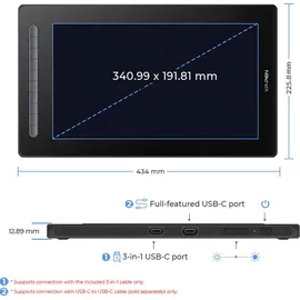 xppen Artist 16 (Gen2), Kabelgebunden, 5080 lpi, 340,99 x 191,81 mm, USB, 1 cm, 0,6 mm