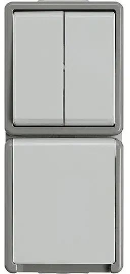 Aufputz-Serienschalter-Kombination Steckdose mit Klappdeckel - 151 x 66 x 54 mm